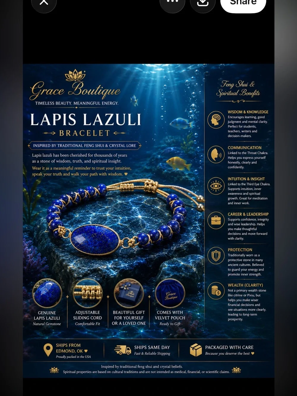 Natural Lapis Lazuli Bracelet - Blue Gemstone Bracelet
